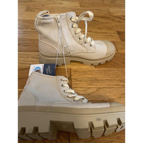 Universal Thread Womens 7.5 Canvas Lace-Up & Zip Chunky Sole Boots Beige - Picture 2 of 6